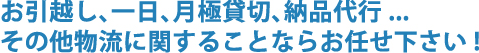 お引越し、一日、月極貸切、納品代行...その他物流に関することならお任せ下さい!